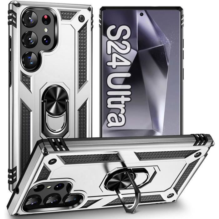 Coque de protection - Samsung - Galaxy S24 Ultra - Rigide Antichoc - Argenté - Support Anneau