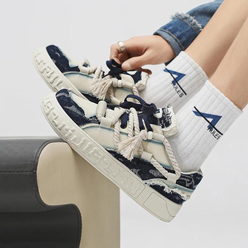 Men's Platform Lace Up Shoes Flat 2024 Autumn Thick Soles Sport Tennis Shoes Student Casual Vulcanized Shoes Zapatos