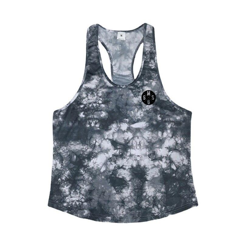 Летняя мужская одежда для бодибилдинга и фитнеса удобный и мягкий жилет для бега с принтом повседневные модные топы для тренировок M чёрный 980₽