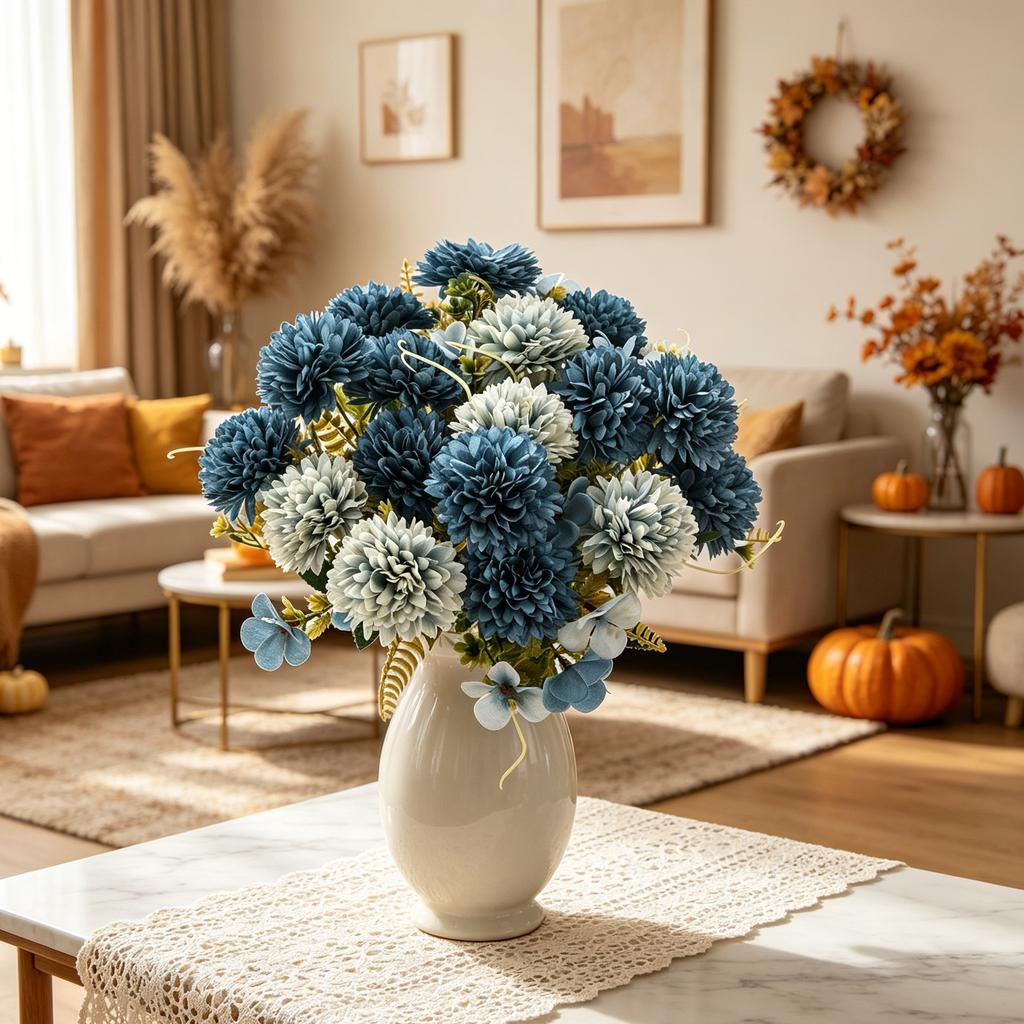 Artificial Flowers Silk Ball Chrysanthemum Outdoor Garden Wedding Bridal Bouquet Home Vase Table Autumn DecoraFestival Diy Gift