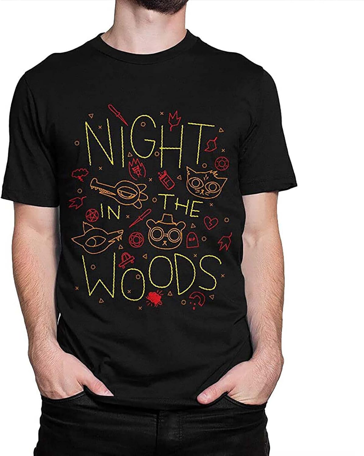 Men s Night in The Woods Graphic T Shirtcotton Tee Black S чёрный