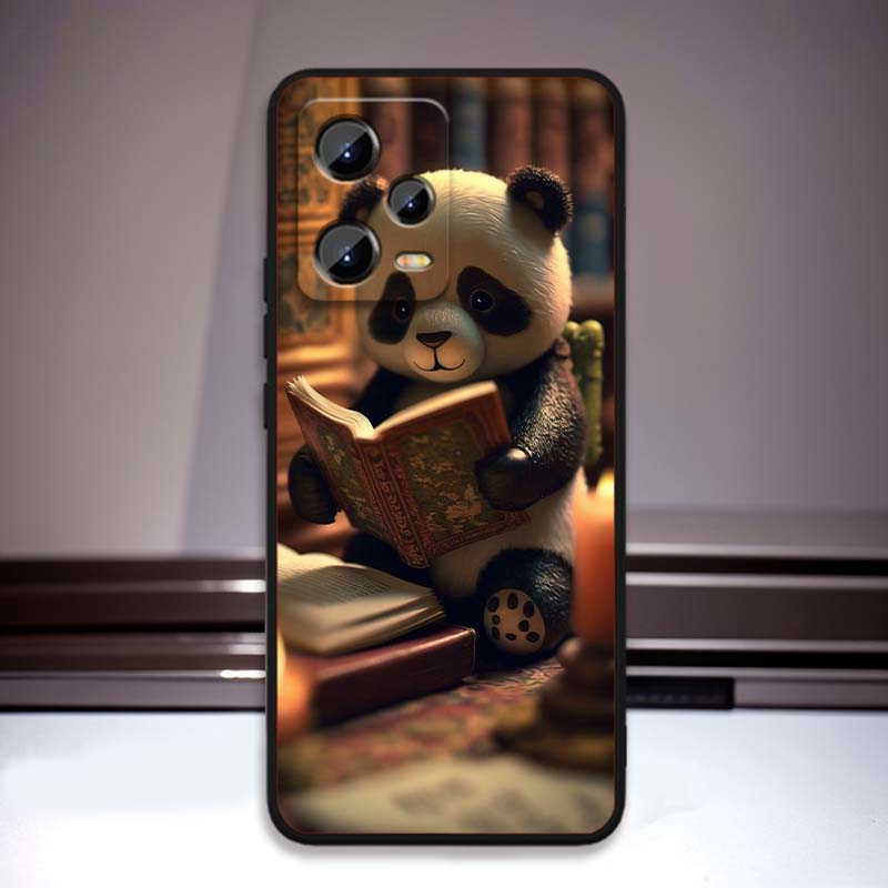 Cartoon Anime Panda Cute Phone Case For Xiaomi Redmi Note 15 14 13 12 12S 11E 11 11S Pro Plus 4G 5G Black Soft TPU