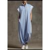 Nouveau Style Fermeture Éclair Col Montant Rayé Coordination de Couleurs Tendance Décontracté Coupe Ample Manches Courtes Pantalon Une Pièce pour Femmes
