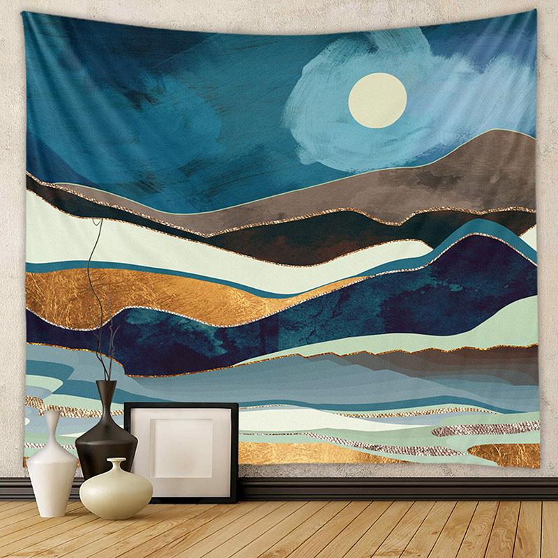Nordic Mountain Sunset Printed Tapestry Natural Landscape Wall Hanging Cloth Beautiful Bedroom Background Decoration with Nails