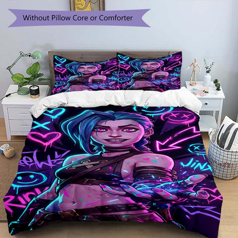 3pcs Duvet Cover Set (1*Duvet Cover + 2*Pillowcase, Without Core), Jinx Print Bedding Set, Bedroom Decor, All‑Season, Birthday Gift