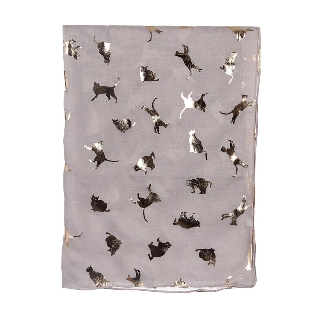 Women Fashion Cat Foil Printed Scarf Wrap Silk Shawl Travel Scarves