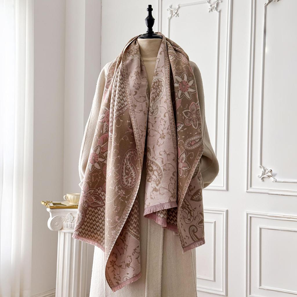 Women Imitation Cashmere Winter Paisley Patterned Thick Warm Blanket Scarves Cashew Flower  Fashionable and Luxurious Scarf