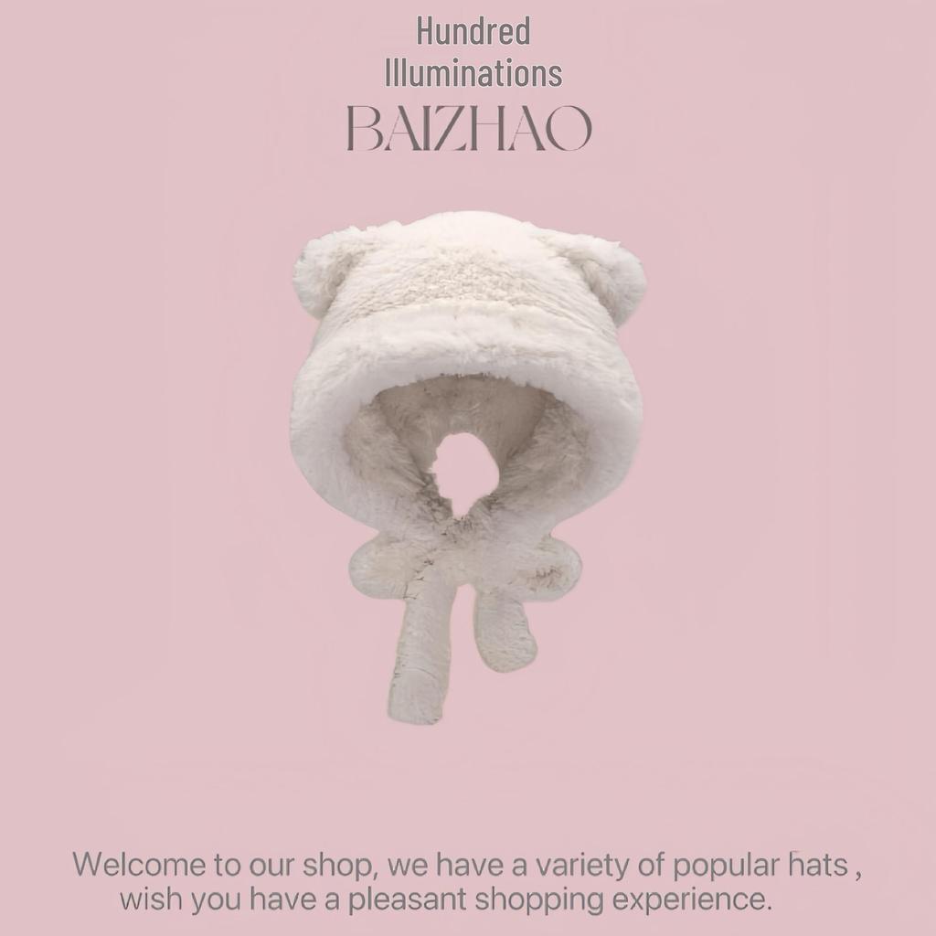 Mångsidig koreansk randig stickad vintermössa med fluffigt öronvärmare