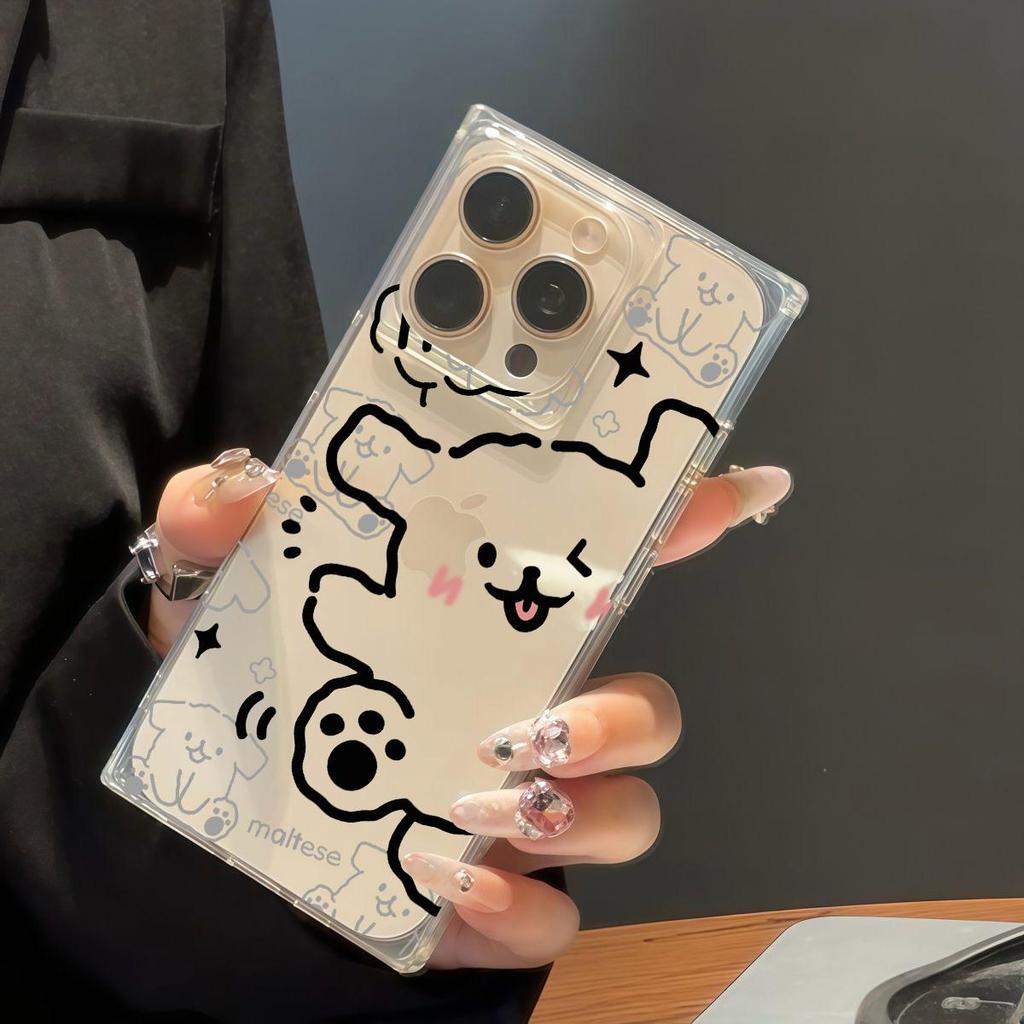 Transparent Square Back Tube Case Casing Protection For iPhone 11 13 16 ProMax 12 15 Plus 14 Pro Max Anti-Oxygen,HELLO DOG Pattern