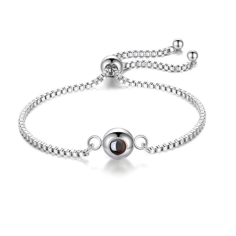 

Браслет из нержавеющей стали с проекцией Я люблю тебя на 100 языках и с пользовательским текстом/фото Titanium Steel серебряный