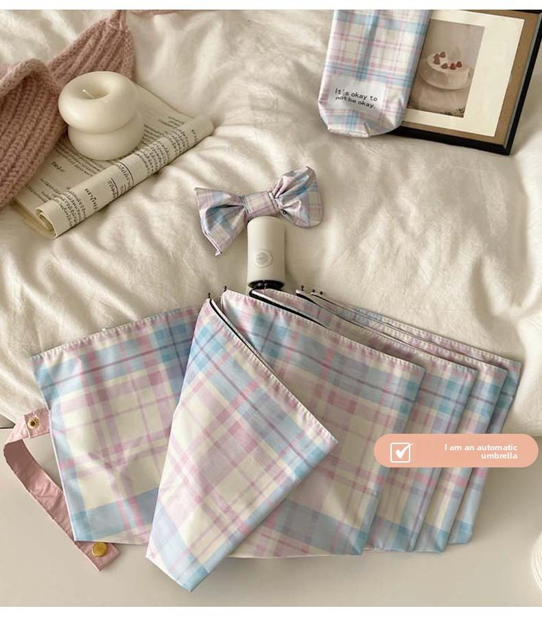 Checkered Folding Umbrella Sun Protection and UV Protection Sunshade Umbrella New Cartoon Fully Automatic Women's Sun Umbrella