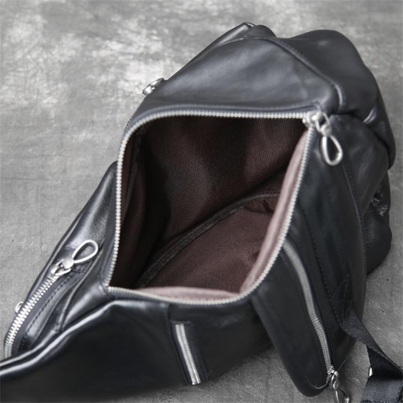 Genuine Leather Men Bag Chest Bag Single Shoulder Bag Leather Chest Pack Riding Bag Sports For Man Male Black Chest Backpack Bag