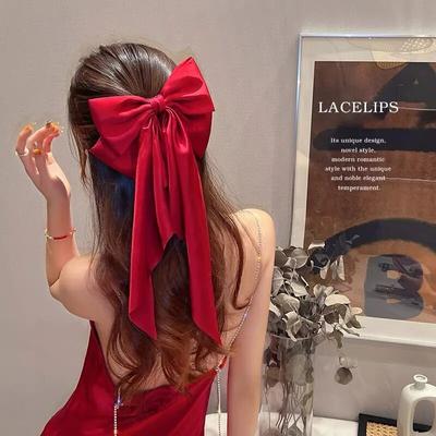 Korean Solid Satin Hair Clip Hairpin Elegant Bow Ribbon Hair Clip For Girls Fashion Simple Headdress with Clips Hair Accessories