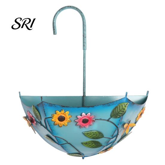 No-drill Plant Hanger Metal Umbrella Hanging Planter Shaped Railing Flower Pot Farmhouse Wall Mounted for Garden Patio Porch Window Sill Decor синий