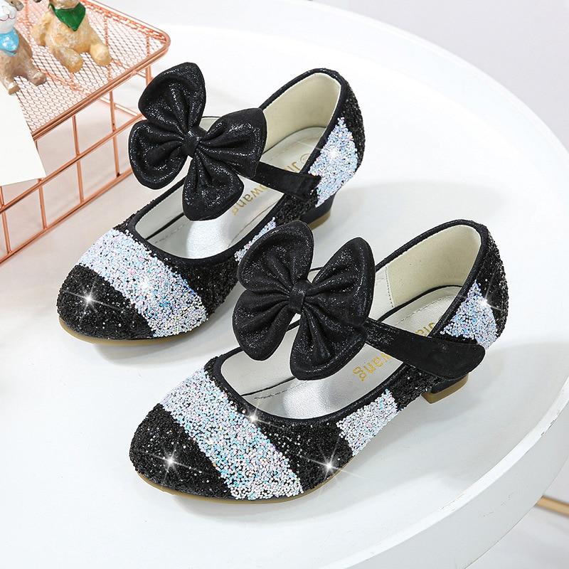 TWINFLAMES Mädchen Lederschuhe Prinzessin Schuhe Kinder Schuhe Runde Zehen Weiche Sohle Große Mädchen High Heel Prinzessin Kristall Schuhe Einzelne Schuhe