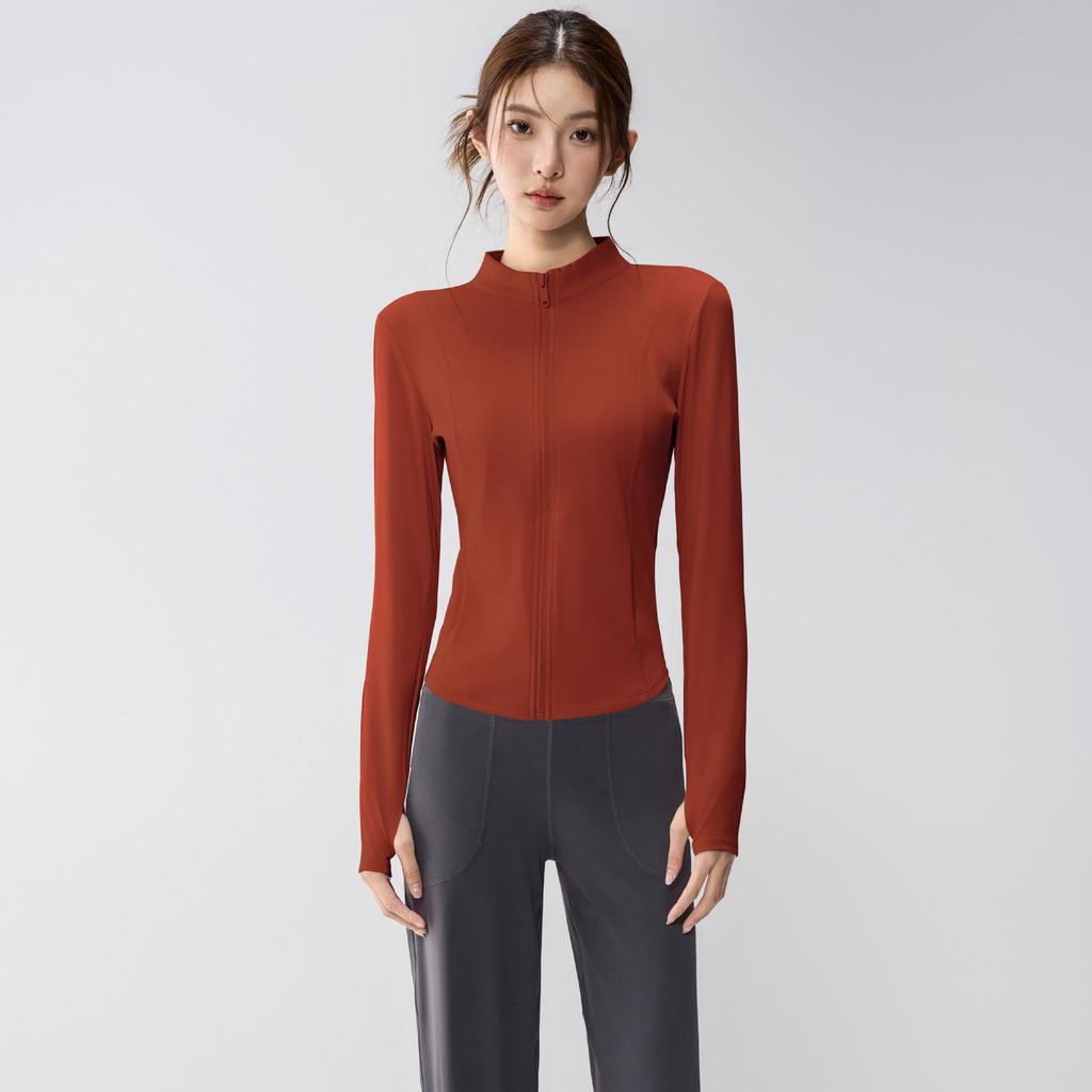 Full-Zip Yoga Suit with Pockets: Slimming Long Sleeve Top for Running & Fitness