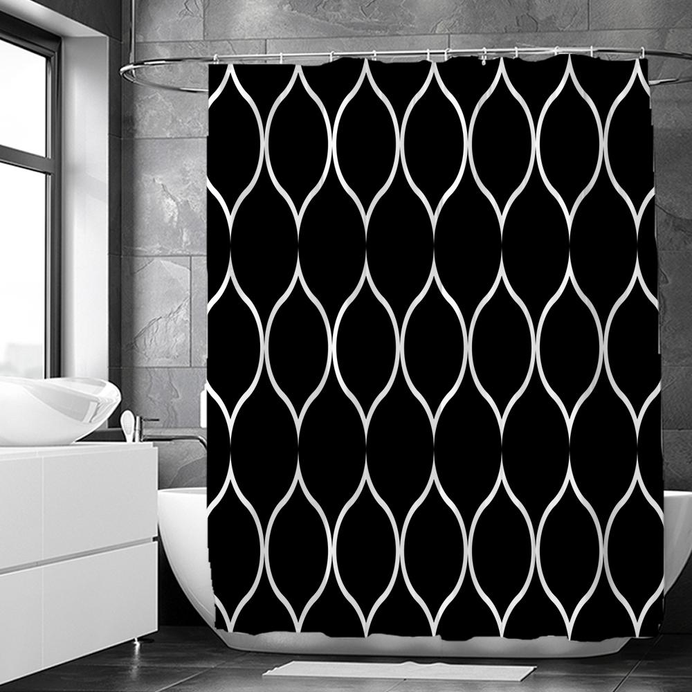 Black And White Geometric Pattern Shower Curtains Waterproof Fabric Bathroom Curtain With Hooks 180X180Cm Toilet Bath Screen
