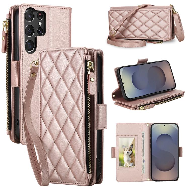 Crossbody Diamond 9 Card Slots Zipper Bag Vegan Leather Phone Case