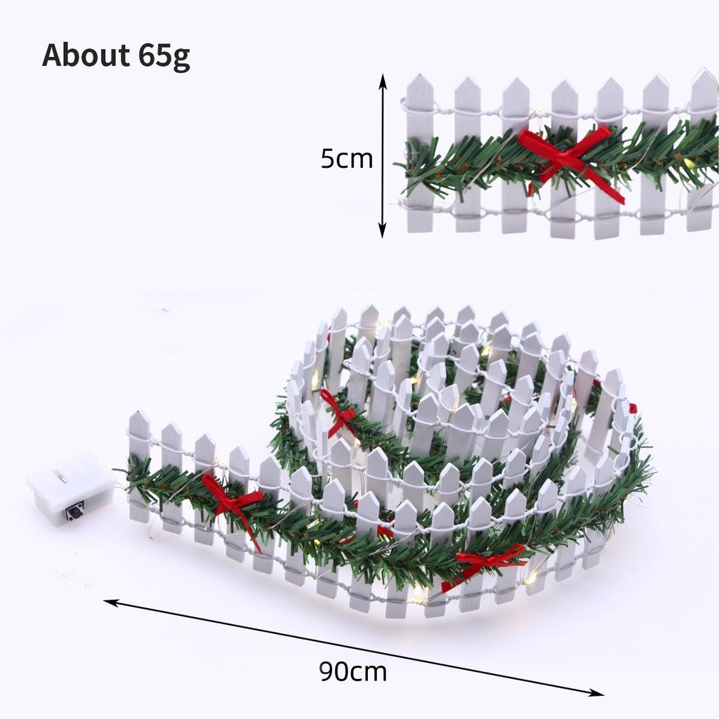 MicoLandscape Christmas Elf Fairy Garden Miniature Wooden Fence Handmade LED Light String Vine Landscape Greenery Evergreen Prop