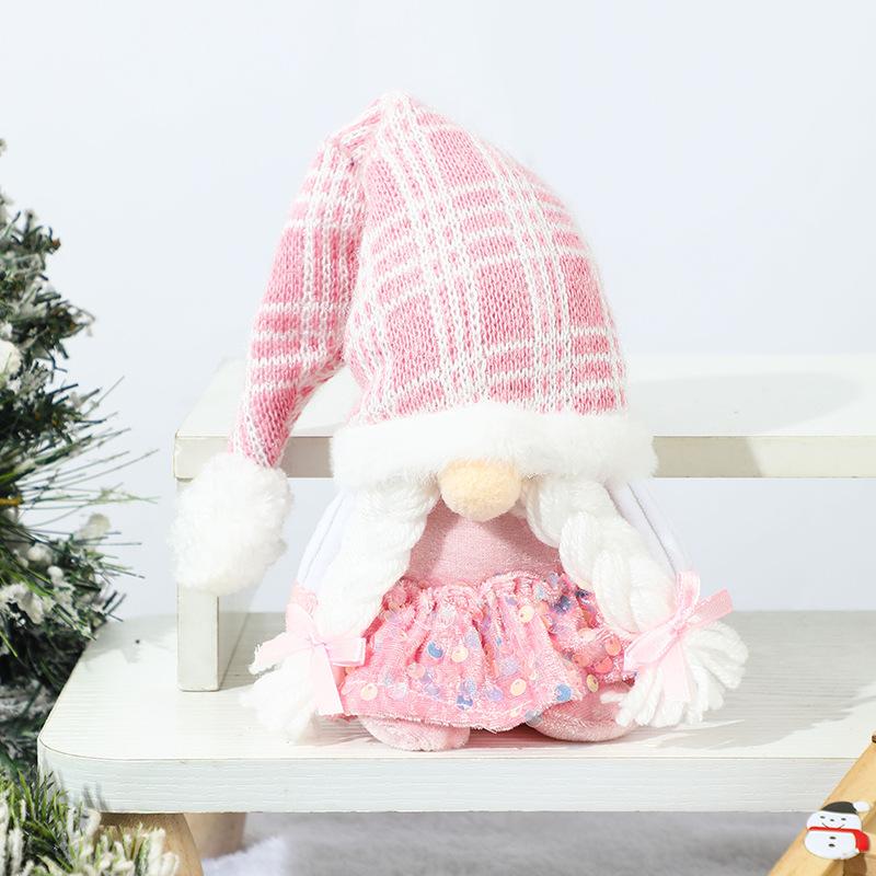 Christmas Gnome Plush Decorations,Elf Dwarf Gnomes Doll Pink Sequin Hat Design For Home Christmas Table Decorations