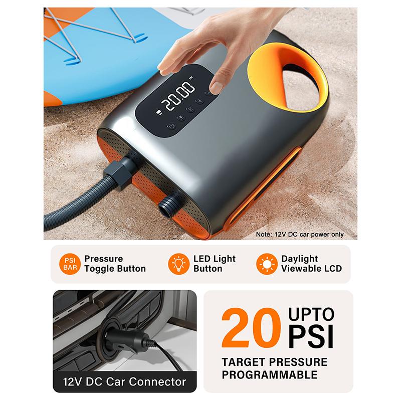 Paddle Board Pump, 20Psi Dual Stage Inflation & Deflation Sup Pump With Auto-Off Function & 12V Dc Car Connector