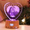 Personalized Heart Night Light 3D Crystal Lamp Custom Photo Picture Engraved Led Light 7 Color with Music Wood Base Personalized Gift for Women