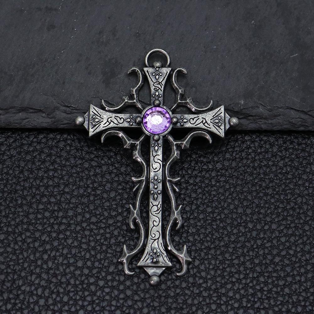 Retro Punk Cross Pendant Necklace – European & American Style, Hollow Inlay Design, Key Personality Sweater Chain Accessory.
