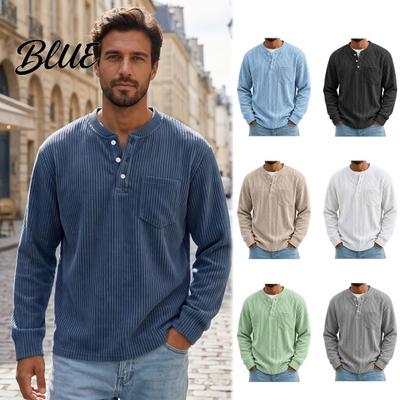 Pull Polyvalent à Poignet Côelé Homme Chemise en Velours Côtelé, Manches Longues Col Boutonné avec Poche Poitrine, Chemises à Superposer pour Sweatshirt Texturé Coupe Ample Automne