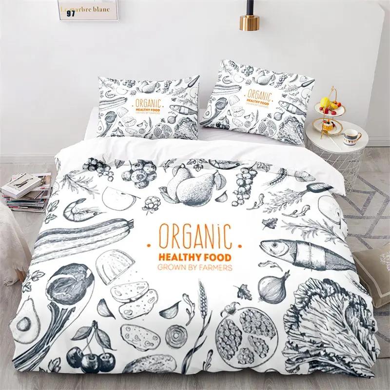 Creative Fast Food Duvet Cover Pizza Hamburger Print Comforter Cover Microfiber Bedding Collection King Queen For Kids Teen Room Decor
