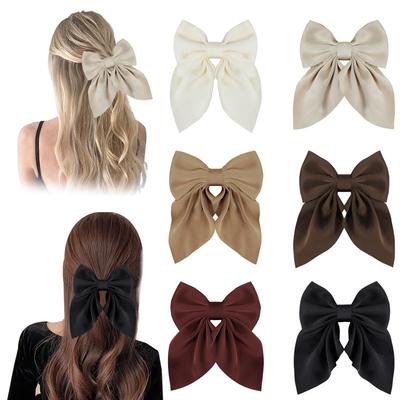 Ruban Satin Couleur Unie Grands Nœuds Épingle à Cheveux Pince Bec de Canard Accessoires Cheveux Pour Femmes Filles Accessoires Cheveux Coréens Tendance Été