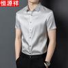 Hengyuanxiang Men's Mulberry Silk Short-Sleeve Shirt