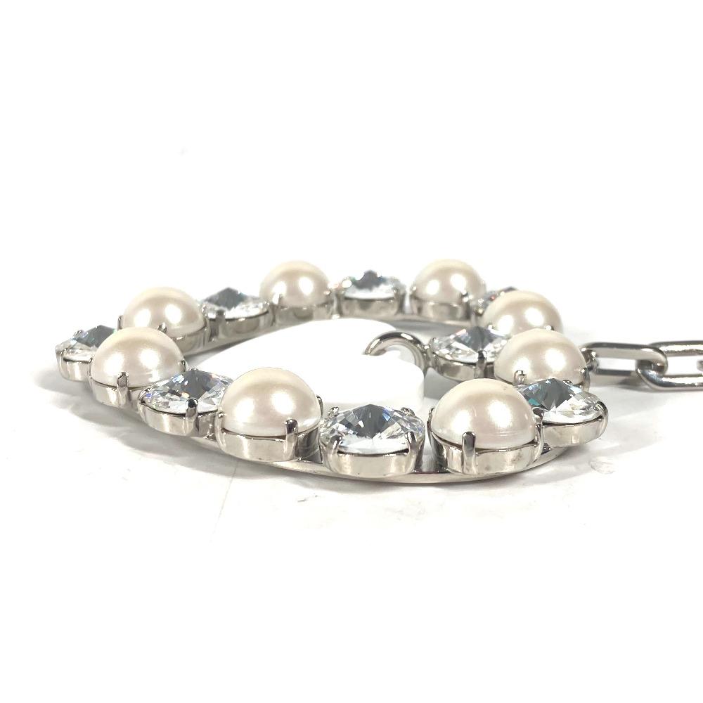 MIUMIU Rhinestone heart Bag Charm Key Holder Metal Silver