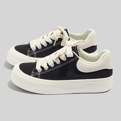 New Summer Ins Trend Breathable Canvas Shoes Niche Versatile Women's Shoes Thick-soled Black Casual Shoes
