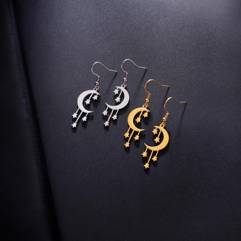 Trendy Crescent Moon Stars Drop Earrings for Women 2026 Stainless Steel Jewelry Pendant Earrings Birthday Gift Wholesale