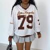 Womens Oversized Long Sleeve V-Neck Sweatshirt With Contrast Letter Print Casual Fall Top