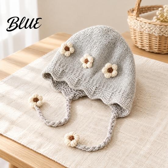 Fashionable Wavy Lace Brim Hat Baby Winter Woolen with Floral Decor Windproof Warm Knitted Toddler Girl Gift for Hat Ear Protection Cap Autumn