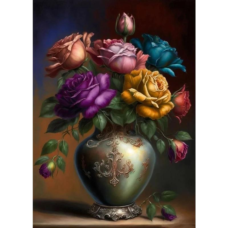 Europa Classico Vintage Fiore Pittura su Tela Decorazione Murale Natura Morta con Fiori in Vaso di Vetro Poster Artistico Nordico Stampa Immagine