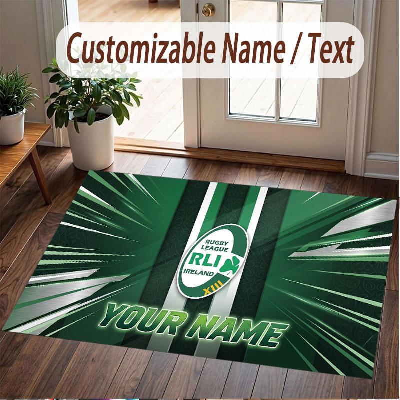 Custom Rug Ireland Rugby Pattern Print Name Text Soft Non‑Slip Floor Carpet for Home Indoor Decoration