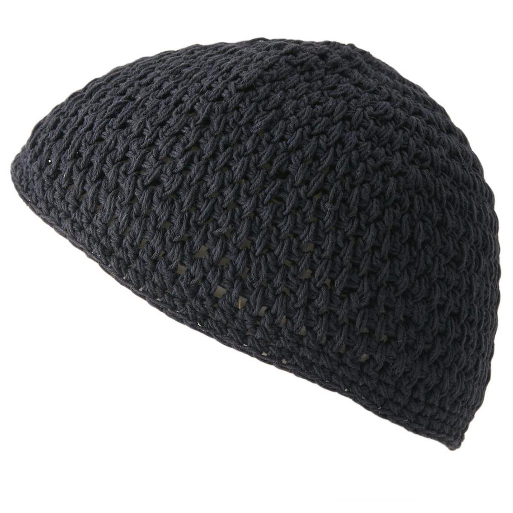 CHARM Cotton Natural Islamic Hat Knit Stylish 100% Hand-Knit [Size M/Black] Low-Profile Hat,