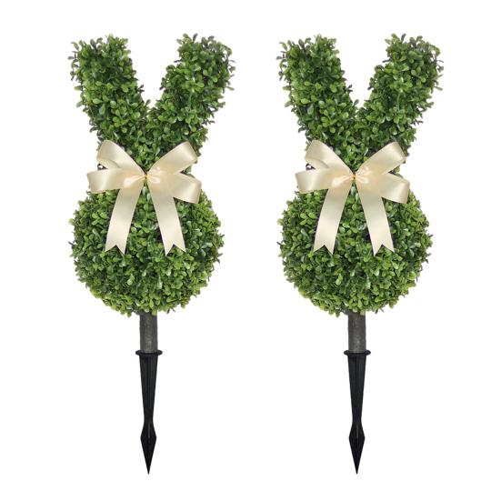 2 Pcs Artificial Bunny Topiary Tree with Spike UV-Resistant Spring Faux Boxwood Bushes Fake Rabbit Shaped Shrubs for Garden Patio Front Porch Indoor
