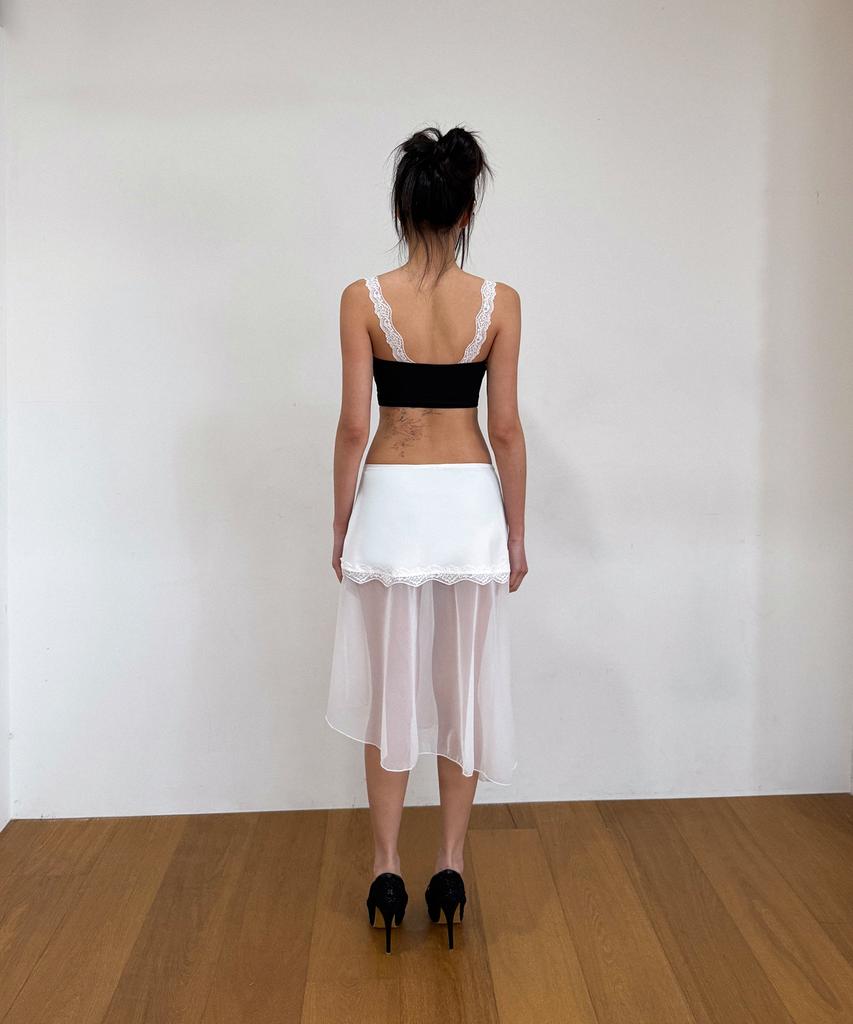 VINAJ Lace Diagonal See-Through Skirt Cover-Up (White)