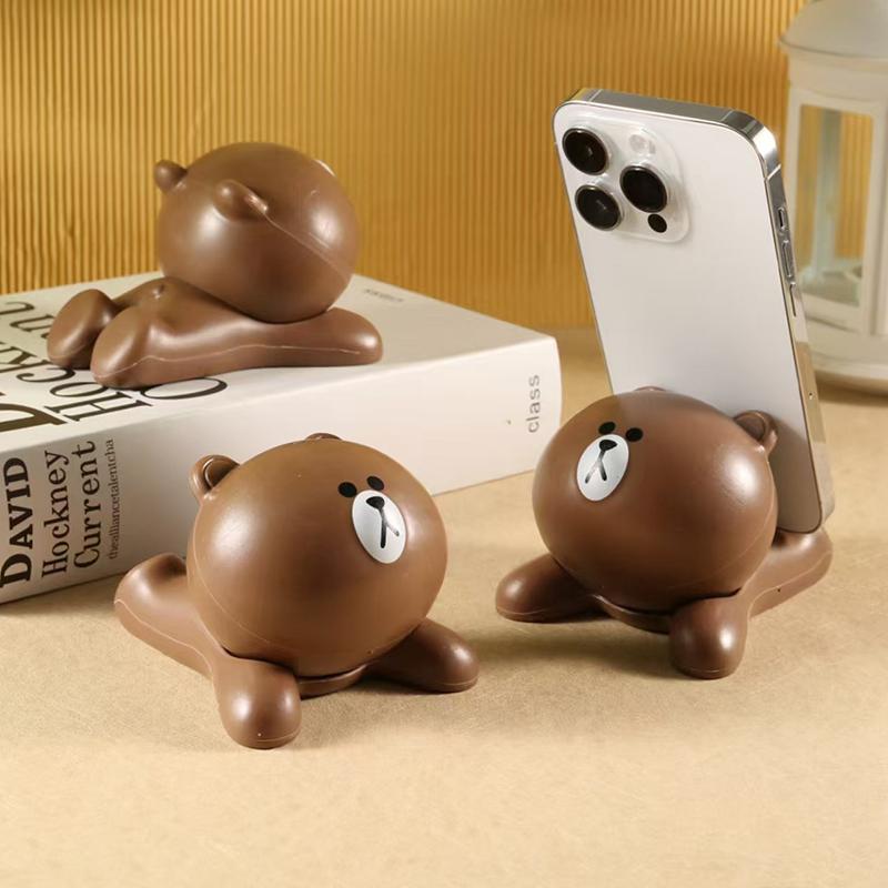 Cartoon Brown Bear Pvc Material Doll Desktop Tablet Phone Holder Kawaii Office Creative Desktop Decorative Ornaments