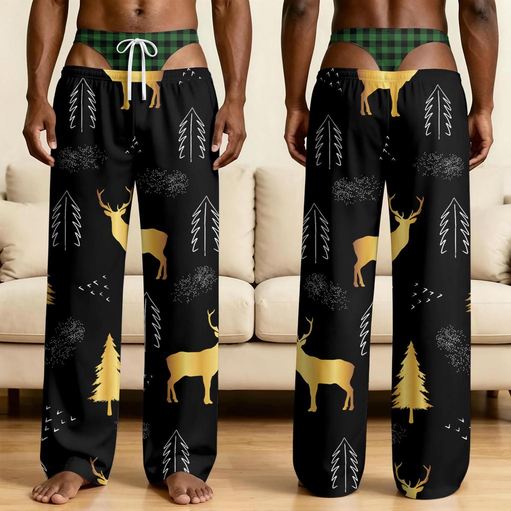 Men's Funny Sleep Pants with Brief Print for Halloween Novelty Pants
