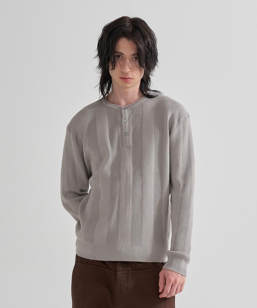 JUAN HOMME Henley Neck Ribbed Knit (Light Grey)