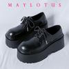 Fashion 2025 7cm High Platform New Thick Bottom Black Blood Series Derby Height Increasing Round Toe Casual Leather Shoes