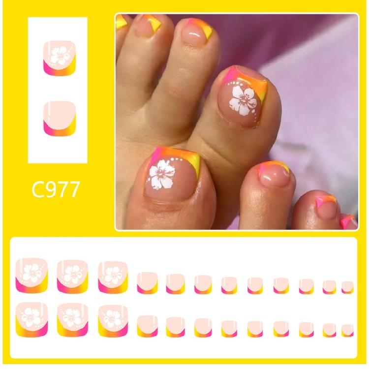 24pcs Designs False Toe Nail Glossy Short Square Fake Toenails Full Cover Glues On Fake Toe Nail Press On Toenails