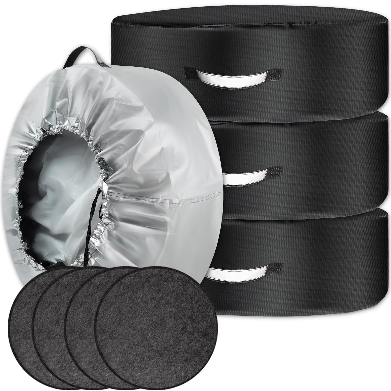 

SUPTEMPO Tire Covers for 4 Outdoor 420D Felt with UV Stain and Deterioration Thick Tire Tire Storage Cover Medium Tires, Use, Waterproof, Pads,