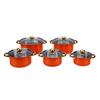 Kochgeschirr-Set 16cm 18cm 20cm 22cm 24cm Gleichmäßige Erwärmung Edelstahl Kochtopf mit Glasdeckeln für die Küche Kochen Orange