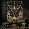 Bohemian Moon Moth Tapestry, Mystical Luna Moth with Floral Accents & Crystals, Wall Art for Celestial & Whimsical Rooms