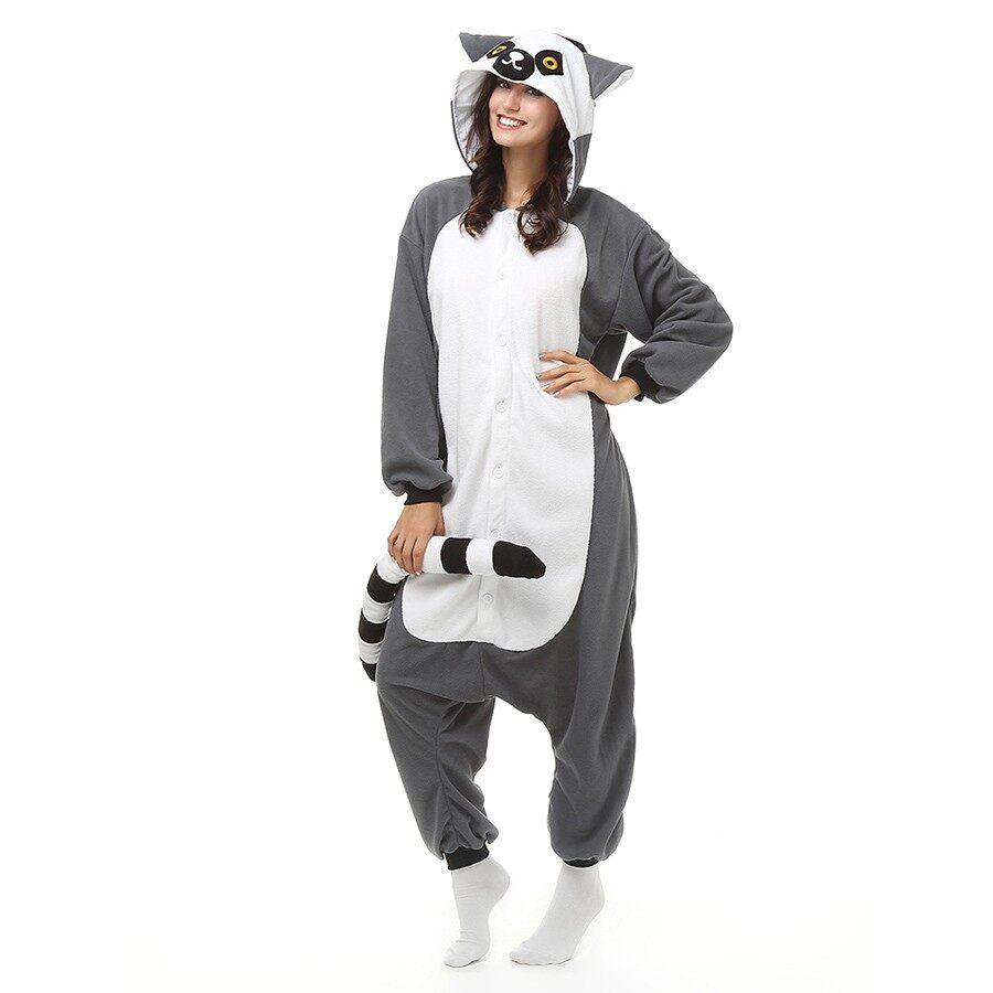 Frauen Flanell Pyjamas Nachtwäsche Tier Cosplay Nette Cartoons Bequeme Lemur Katze Affe Kigurumi Nachtwäsche Mit Schuhen